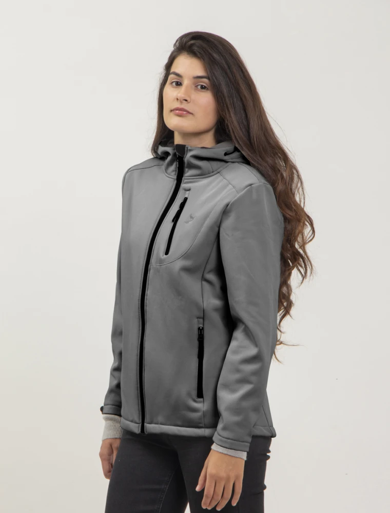 Campera de Neopreno Dama con Capucha Gris Claro