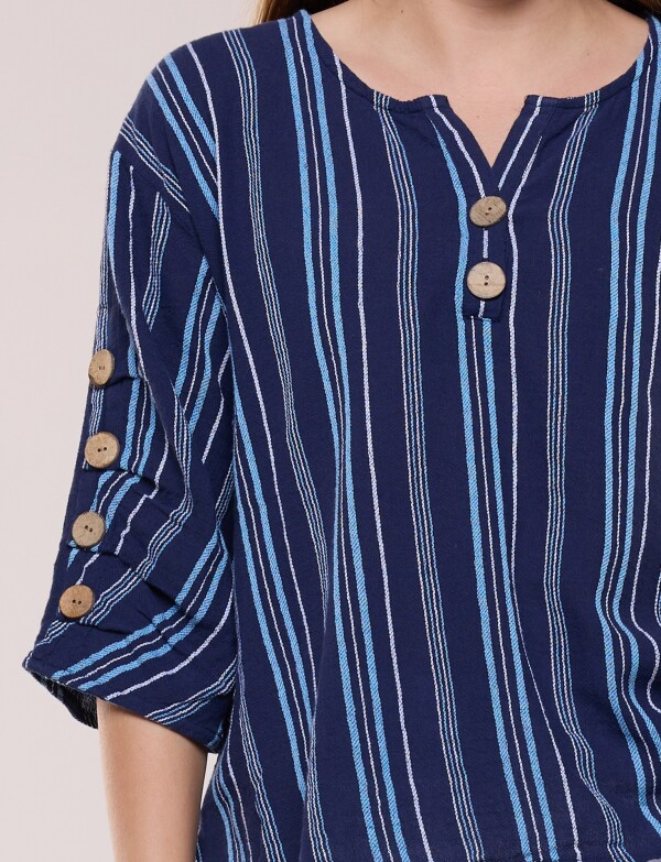 Blusa Algodón Botones AZUL/MULTI