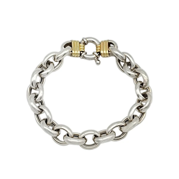 Pulsera Eslabón-Plata y Oro-Sin Piedra-PU5051 sinpiedra