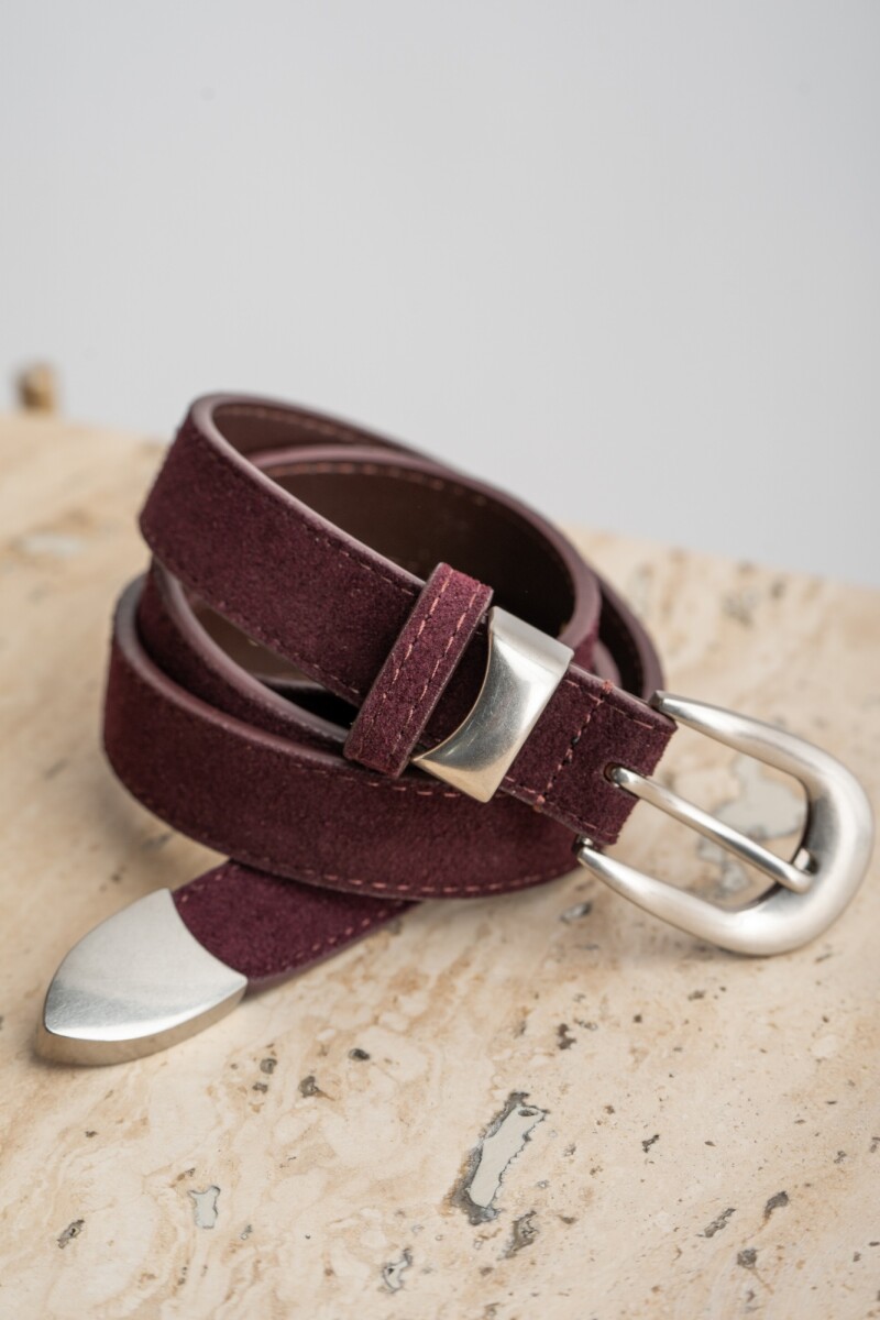 Cinto Hebilla Plateado Bordo
