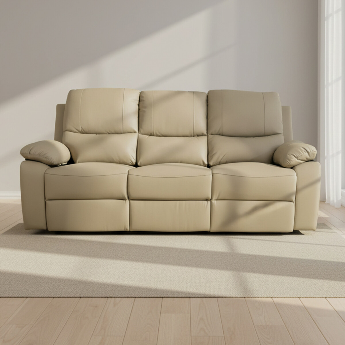 RECLINER MANUAL - 3 CUERPOS CUERO-Y-SIMIL-CUERO MARRON LINA TAUPE 