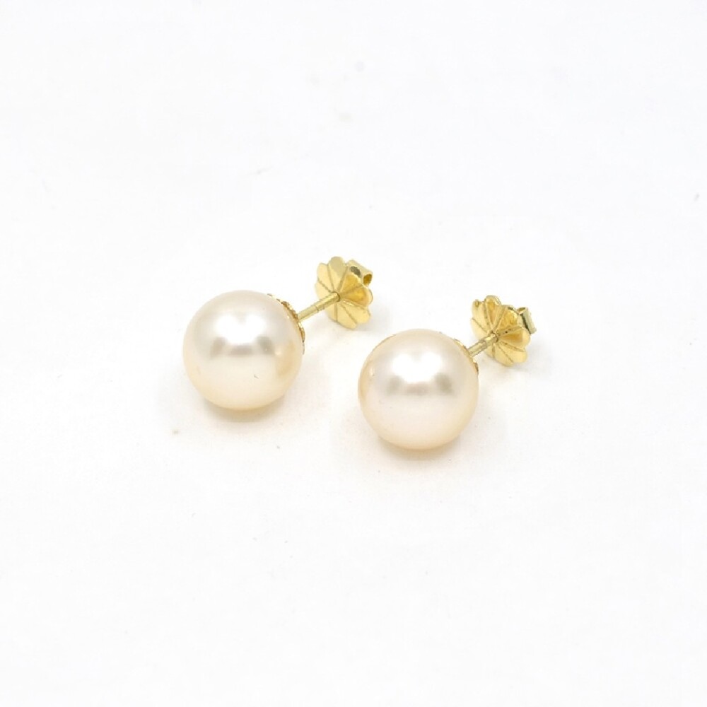 10.5 mm Caravanas En Oro 18K Y Perlas 10.5 mm Caravanas En Oro 18K Y Perlas