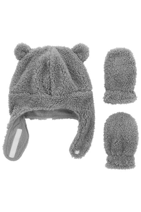 Gorro con orejas y mitones de sherpa Sin color