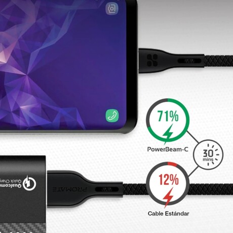 Cable USB para Datos y Carga Ultra-rápida 1.2Mt Promate PowerBeam-C Negro