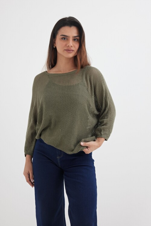 Sweater calado VERDE OLIVA