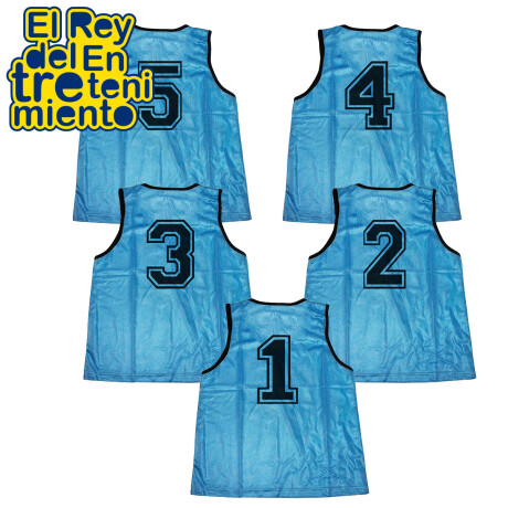 Pack X5 Chaleco Entrenamiento C/ Número Fútbol Voley Celeste