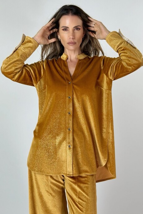 CAMISA VELVET ORNELLA Mostaza Con Brillo