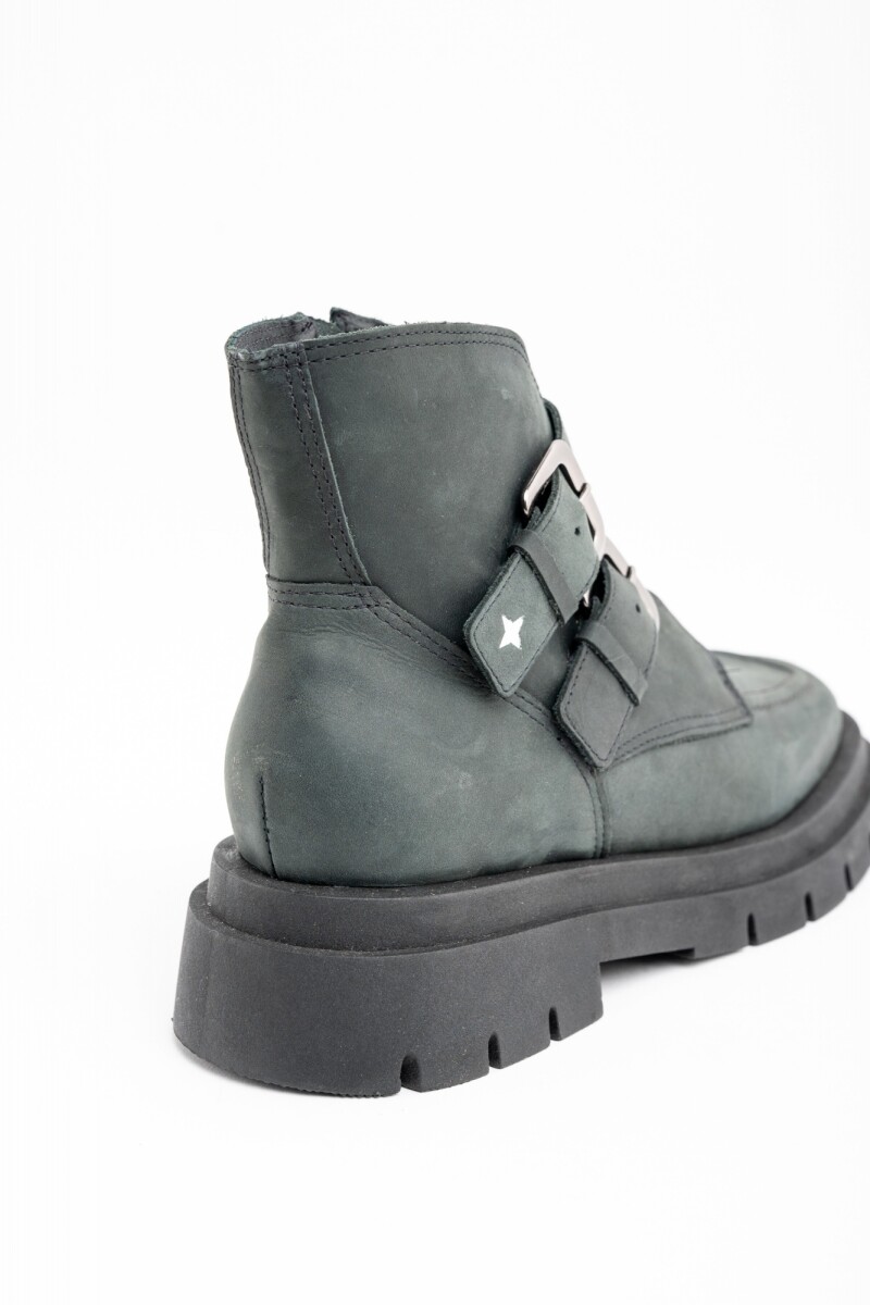 Bota Cuero Hebillas Negro