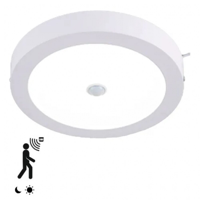PANEL LED REDONDO ADOSAR CON SENSOR DE MOVIMIENTO Y FOTOCELULA Panel Led Con Sensor de Movimiento Y Fotocélula 18W Calido