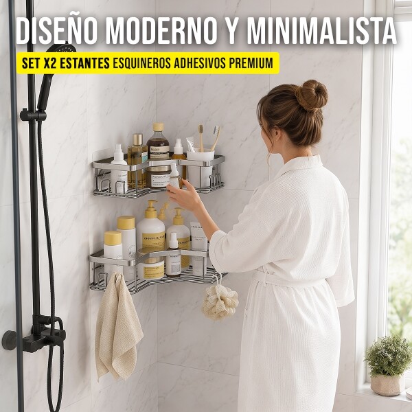 Set X2 Estantes Esquinero Organizador Baño Ducha Y Adhesivos Linea Premium Imback Color Plateado Set X2 Estantes Esquinero Organizador Baño Ducha Y Adhesivos Linea Premium Imback Color Plateado