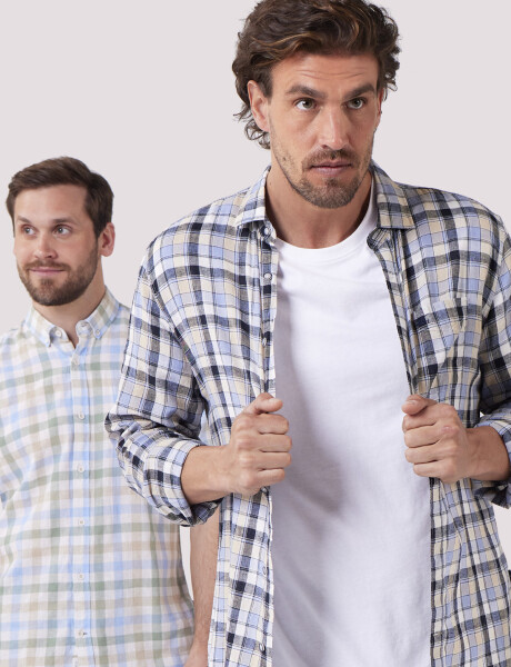 CAMISA DE LINO A CUADROS Azul