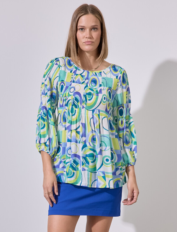 Blusa Gasa Plisada MULTI/VERDE