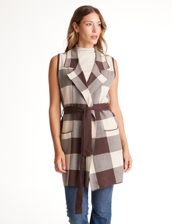 Chaleco Largo Solapa MARRON/MULTI