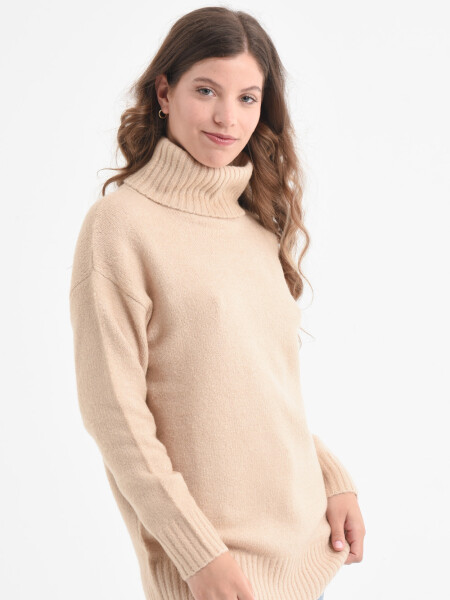 Sweater de punto cuello alto Beige