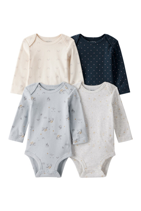 Pack cuatro bodies de algodón, diseño unicornios Sin color
