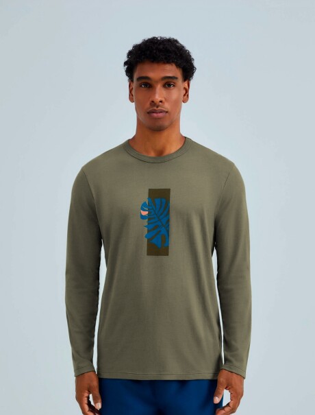 CAMISETA MASCULINA MANGA LARGA CON ESTAMPA VERDE