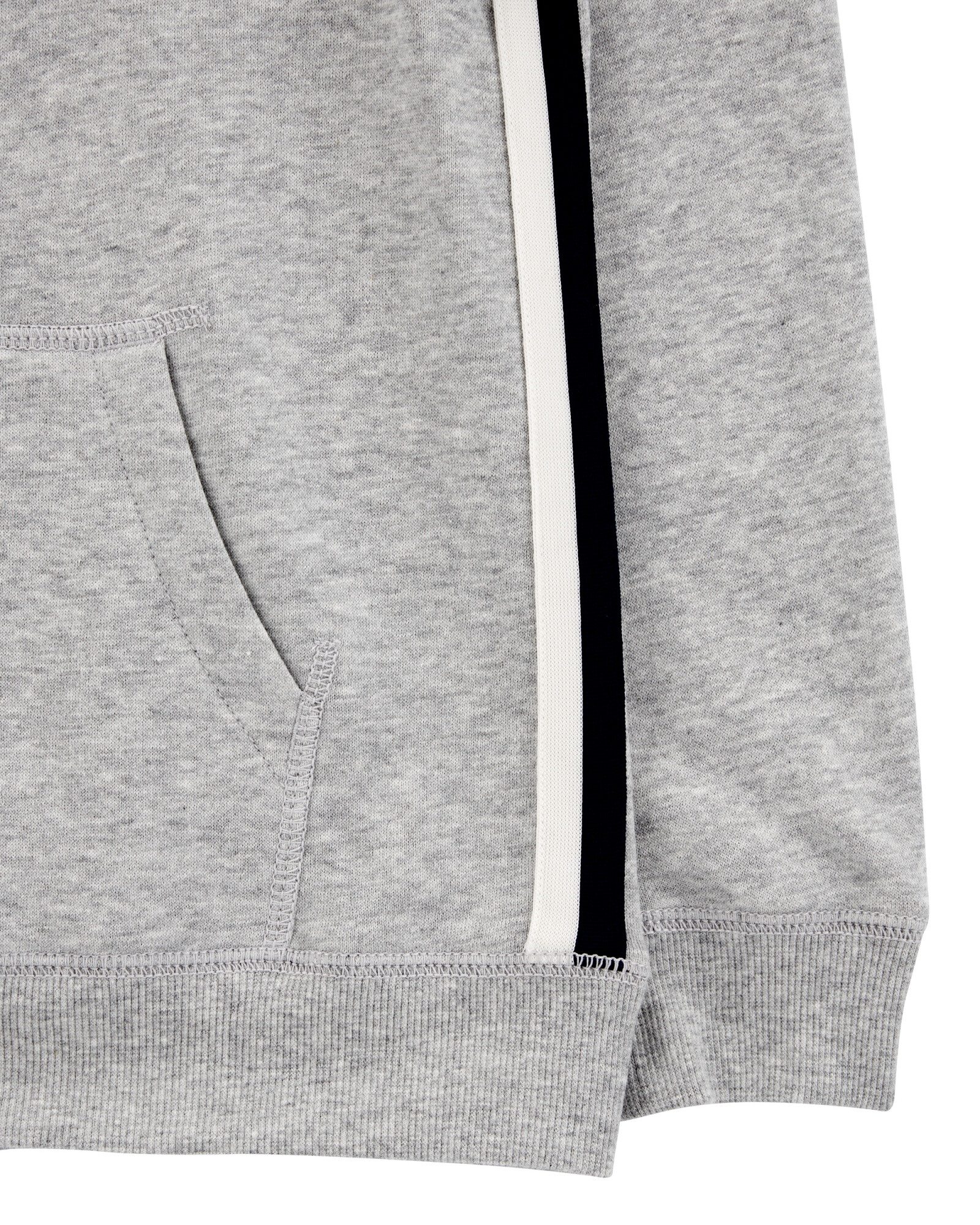 Campera de algodón con felpa, con franjas laterales, gris. Talles 6-8 Sin color
