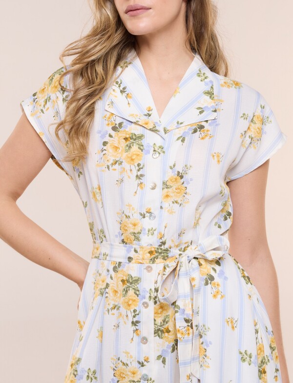 Vestido Camisero Floral Con Cinto MULTI/AMARILLO