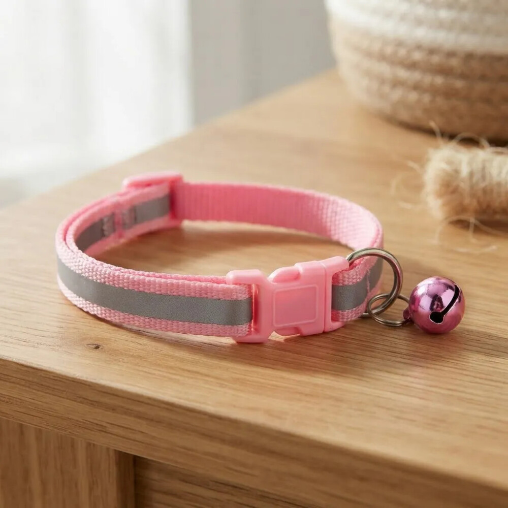 Collar Para Gato Ajustable Reflectivo Con Cascabel ROSA