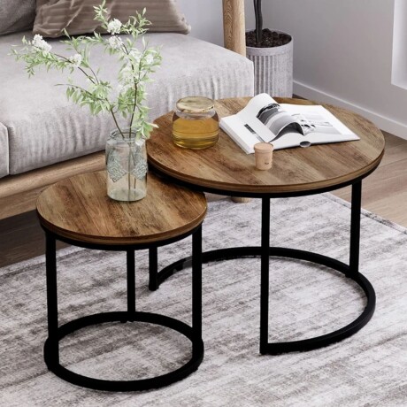 Set 2 mesas auxiliares ratonas tipo nido Doncaster Negro/madera