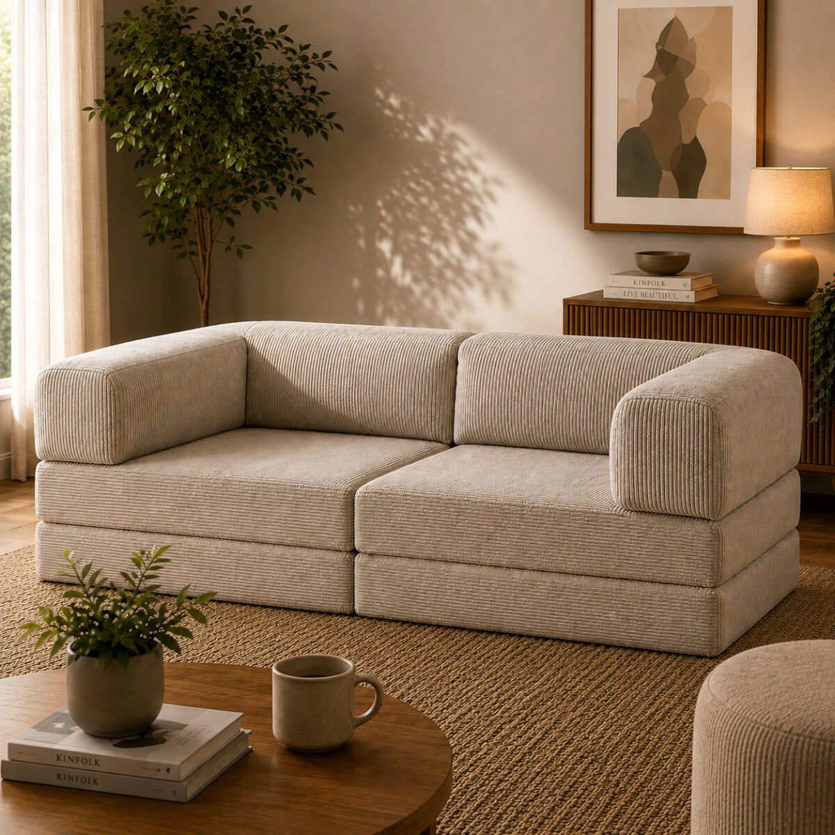 Sofá Sillón Cama ComboHome Teddy Premium 3 Cuerpos Corderoy - Marrón 1 