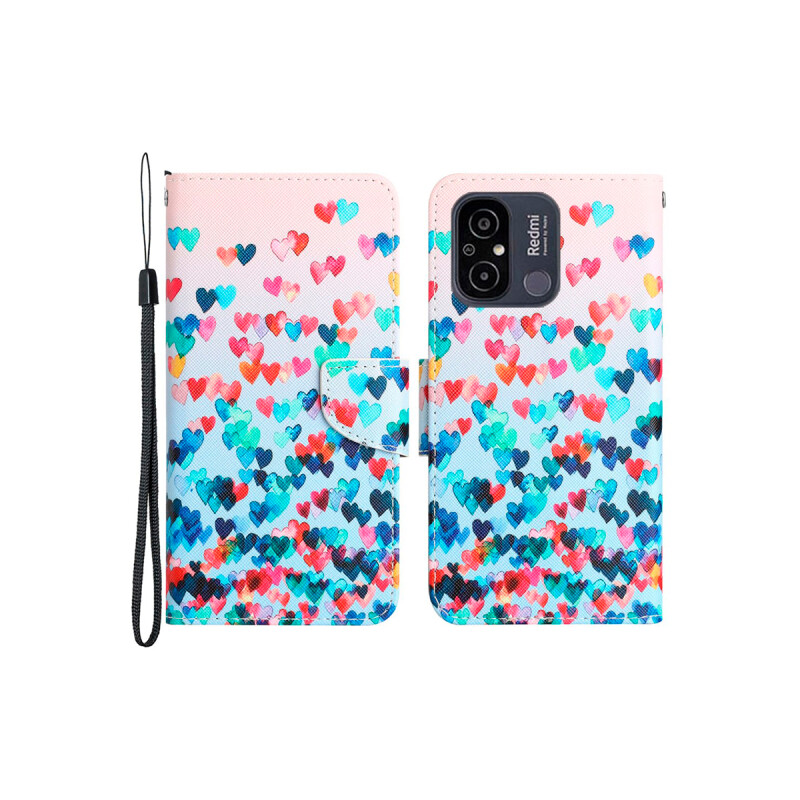 Flip cover Xiaomi Redmi 12C diseño corazones coloridos Flip Cover Xiaomi Redmi 12c Diseño Corazones Coloridos