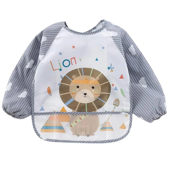 Babero con manga Little Ones leon gris