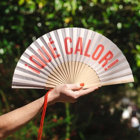 Abanico ""Que Calor"" beige y rojo Sc