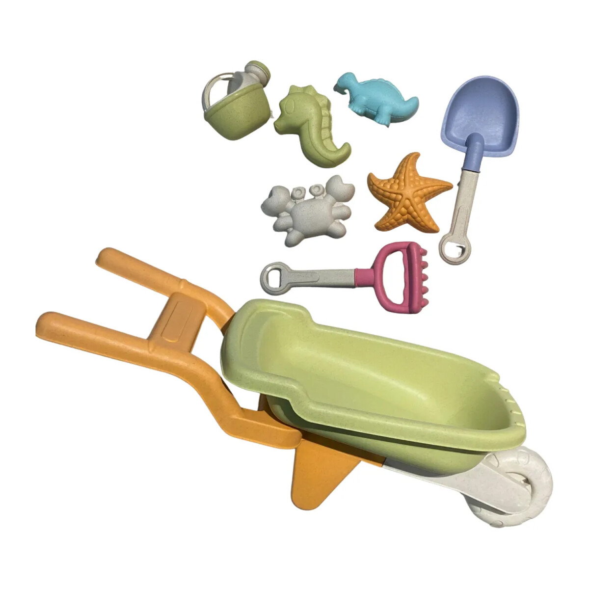Set Juego De Playa Infantil 8 Piezas Con Carretilla y Moldes - Verde 