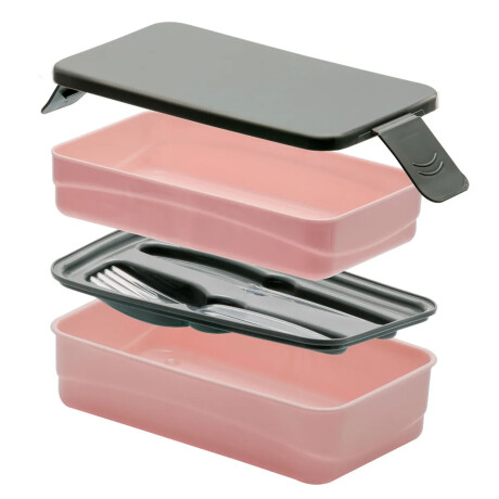 Lunchera Práctica Set Viandas Cubiertos Plásticos 23x13x9Cm Rosa