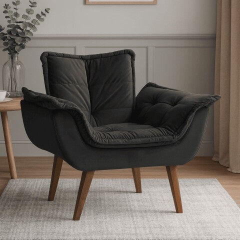 SILLON Butaca EROS Poltrona con asiento y espaldar de espuma revestido en terciopelo - Grafito SILLON Butaca EROS Poltrona con asiento y espaldar de espuma revestido en terciopelo - Grafito