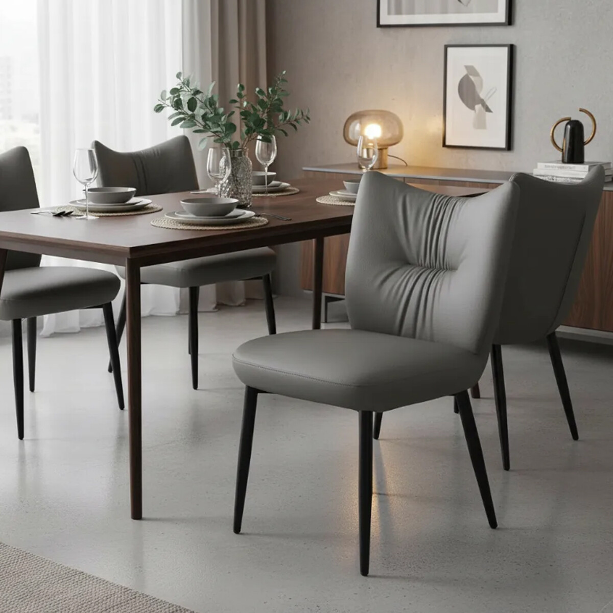 Silla De Comedor Ecocuero Super Acolchonada - Gris 