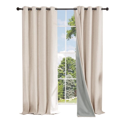 Cortina Blackout 100% Engomada Termica Set 2 Paños Tipo Lino Variante Color Beige