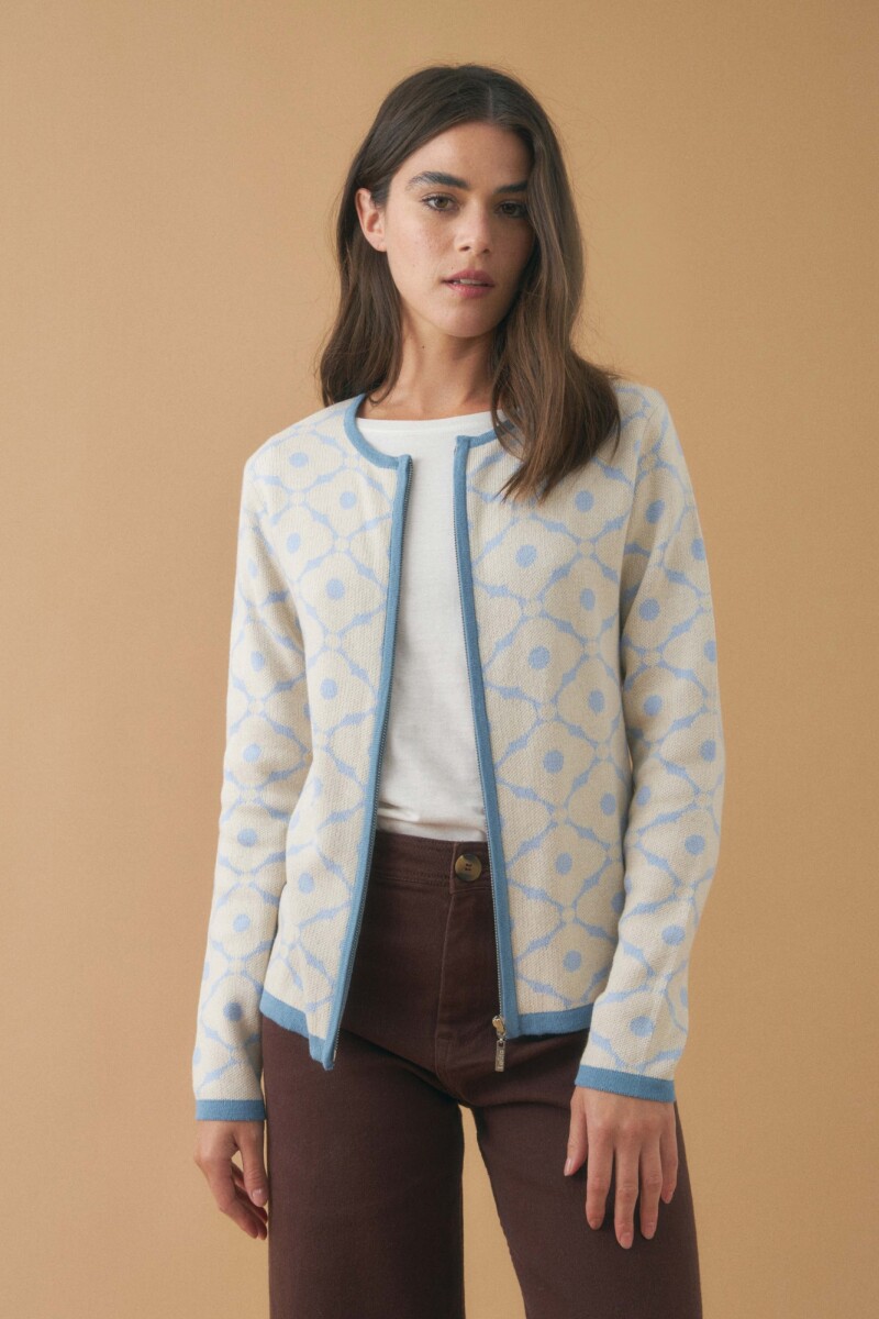 Chaqueta tejida floral beige