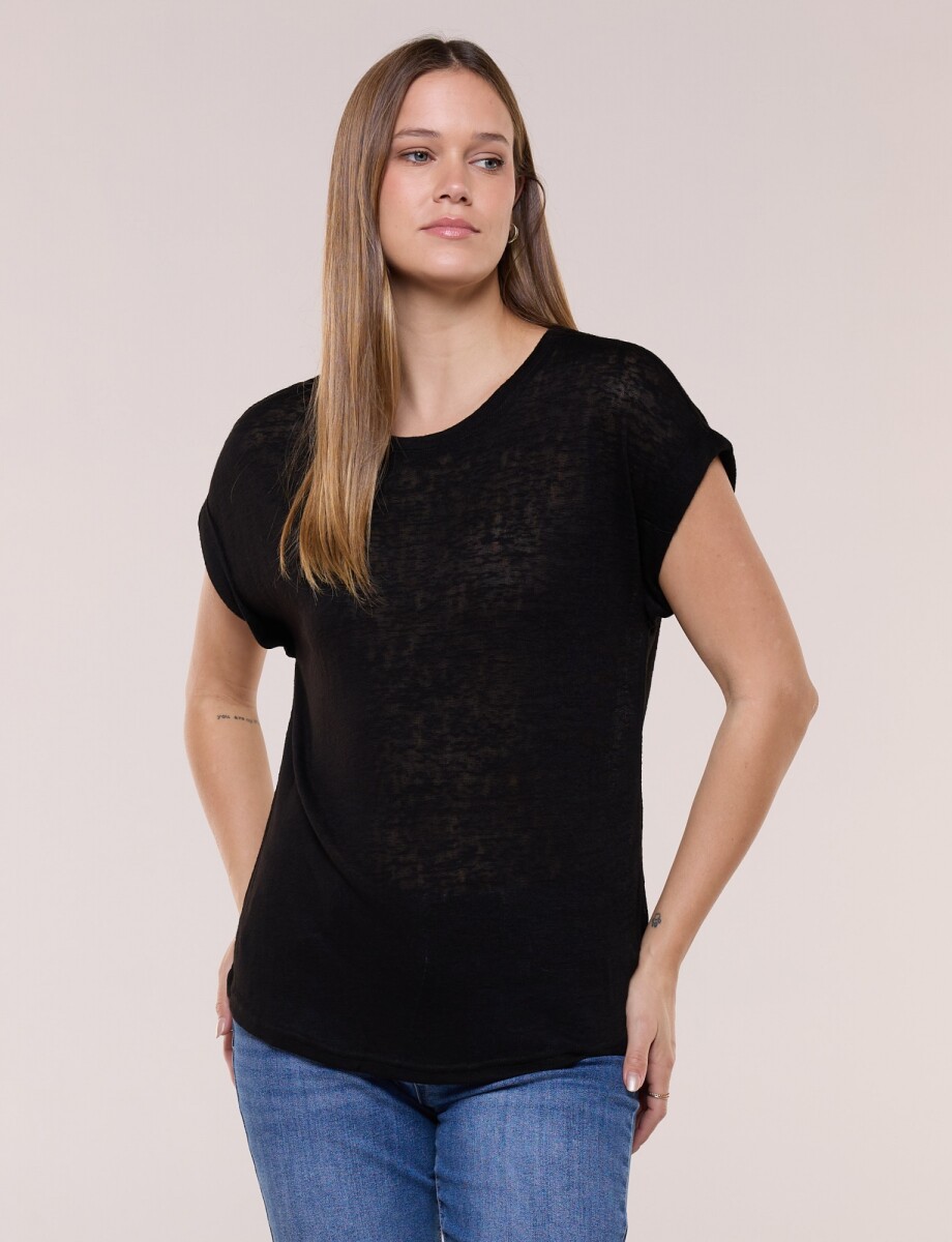 Remera Manga Corta Con Hombro Caído Y Dobladillo - Negro 
