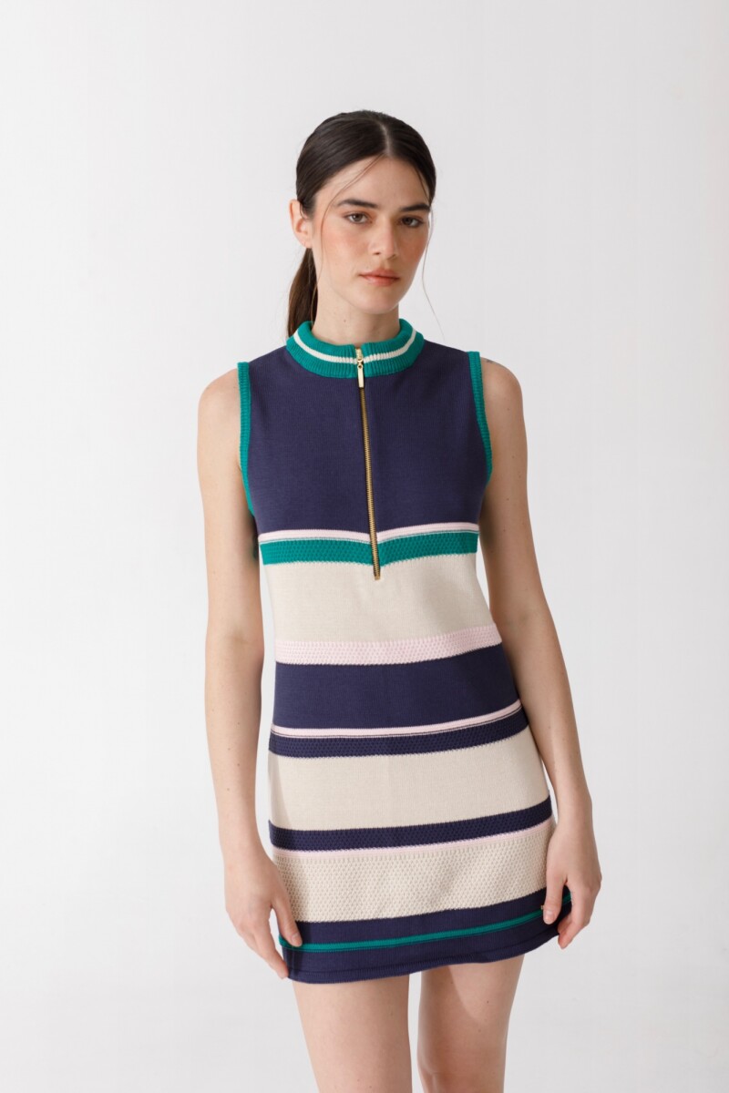 VESTIDO ZIP KNIT - Azul Y Verde 