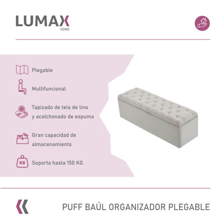 Puff Baúl Lumax Plegable 110x38 cm Organizador Living Dormitorio Gris Claro