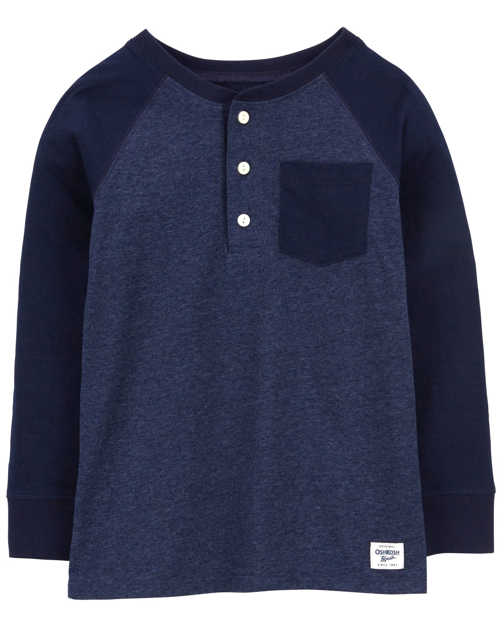 Remera henley de algodón, mangas raglán, azul marino. Talles 6-14 Sin color