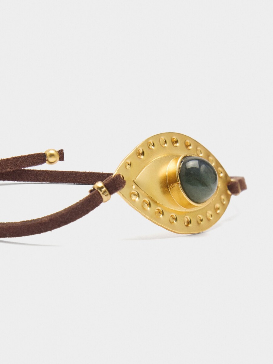Pulsera Ajustable De Cordón De Piel Con Charm dorado