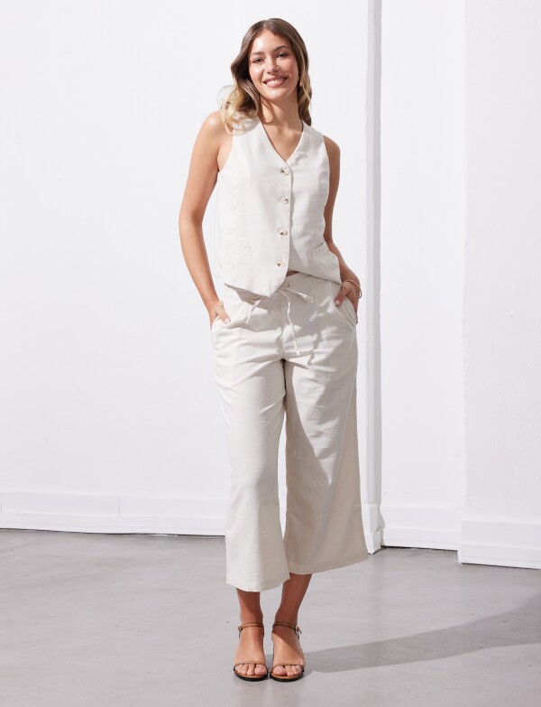 Pantalon Crop Lino BEIGE
