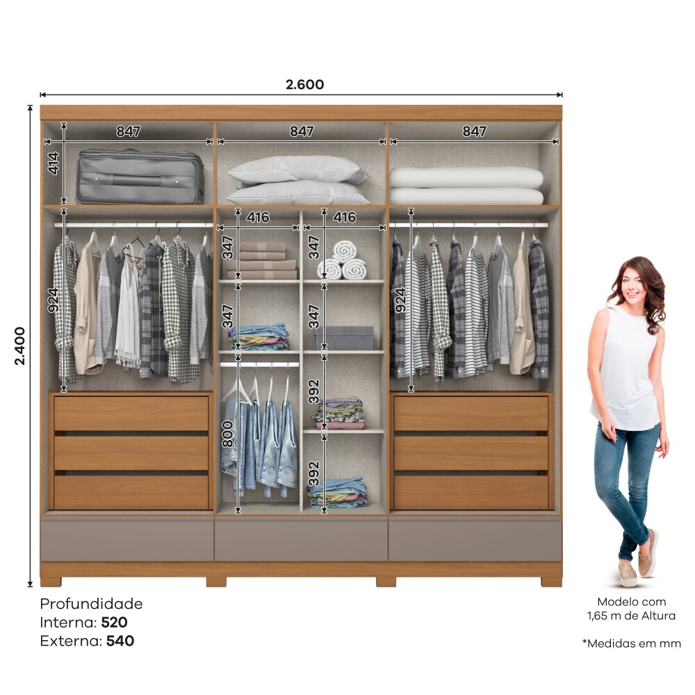ROPERO IMPERIAL 6 PUERTAS 9 CAJONES GUARDARROPA CLOSET ARMARIO 100% MDF CANELA