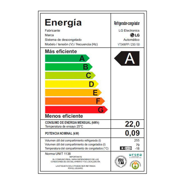 Heladera Lg Inverter Vt34wpp 360 L HELADERA LG 360L NO FROST INVER VT34WPP