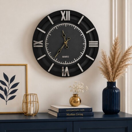 Reloj de Pared Negro con Números en Relieve Grande - Ø 50cm Reloj de Pared Negro con Números en Relieve Grande - Ø 50cm