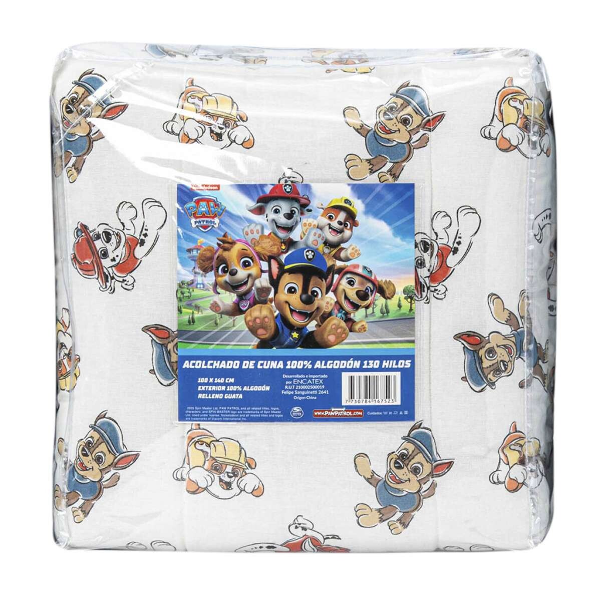 Acolchado Cuna 130 Hilos 100% Algodón - Paw Patrol 