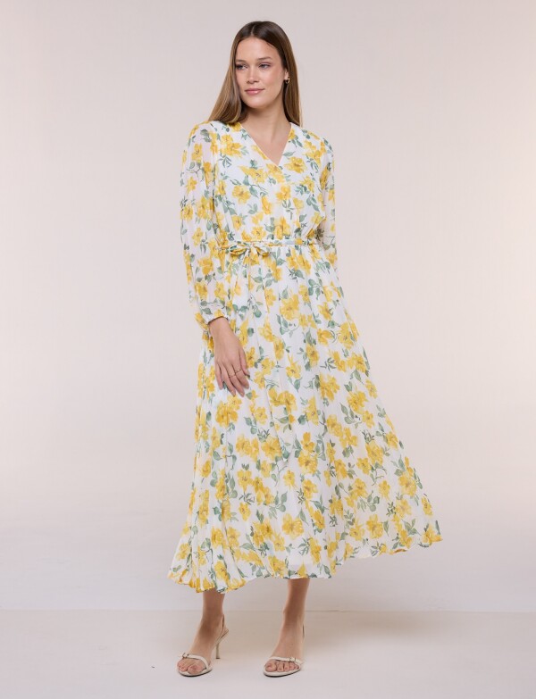 Vestido De Gasa Plisado MULTI/BLANCO