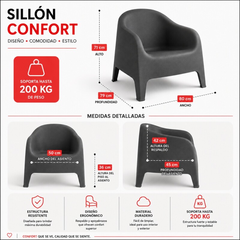 4 Sillones Skarpo + Mesa redonda Puket GRIS