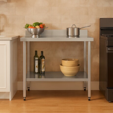Mesada de Trabajo con Estante y Respaldo de Acero Inoxidable 190 x 70 x 85 cm Mesada de Trabajo con Estante y Respaldo de Acero Inoxidable 190 x 70 x 85 cm