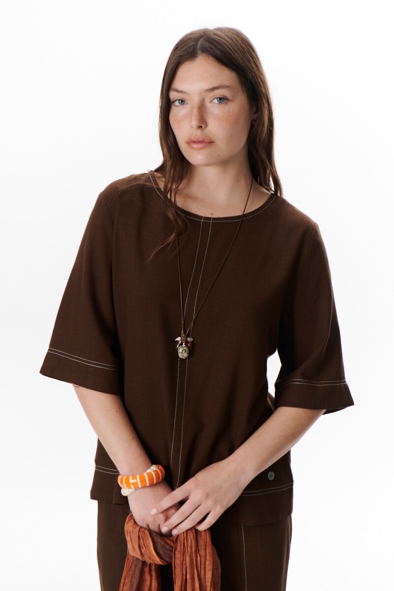 BLUSA LINO EVA MARRON