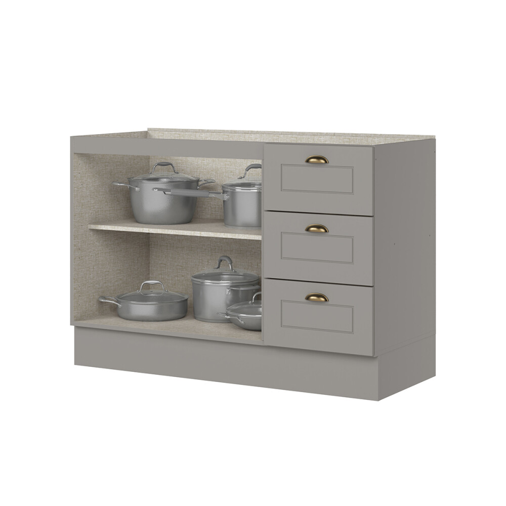 Bajo mesada 2 puertas 3 cajones - Linea Americana Gris