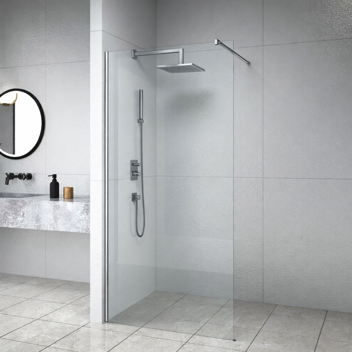 Mampara Fija con Perfil Cromado 